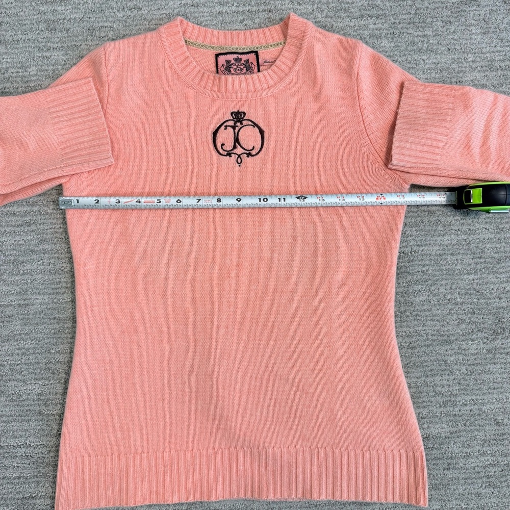 Juicy Couture Pink Cashmere Wool Sweater Pullover Embroidered Crew Women Medium - Picture 10 of 14